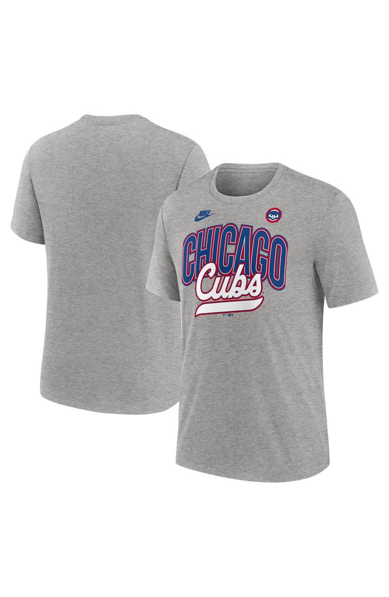 Nike Men's Nike Heather Gray Chicago Cubs Cooperstown Collection Retro Tri-Blend T-Shirt, Alternate, color, Heather Gray
