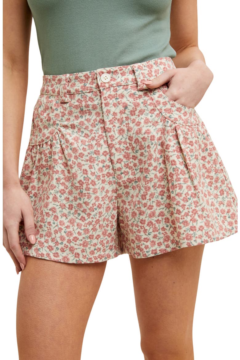 Flora Pleated Shorts, Alternate, color, CREAM/ MAUVE