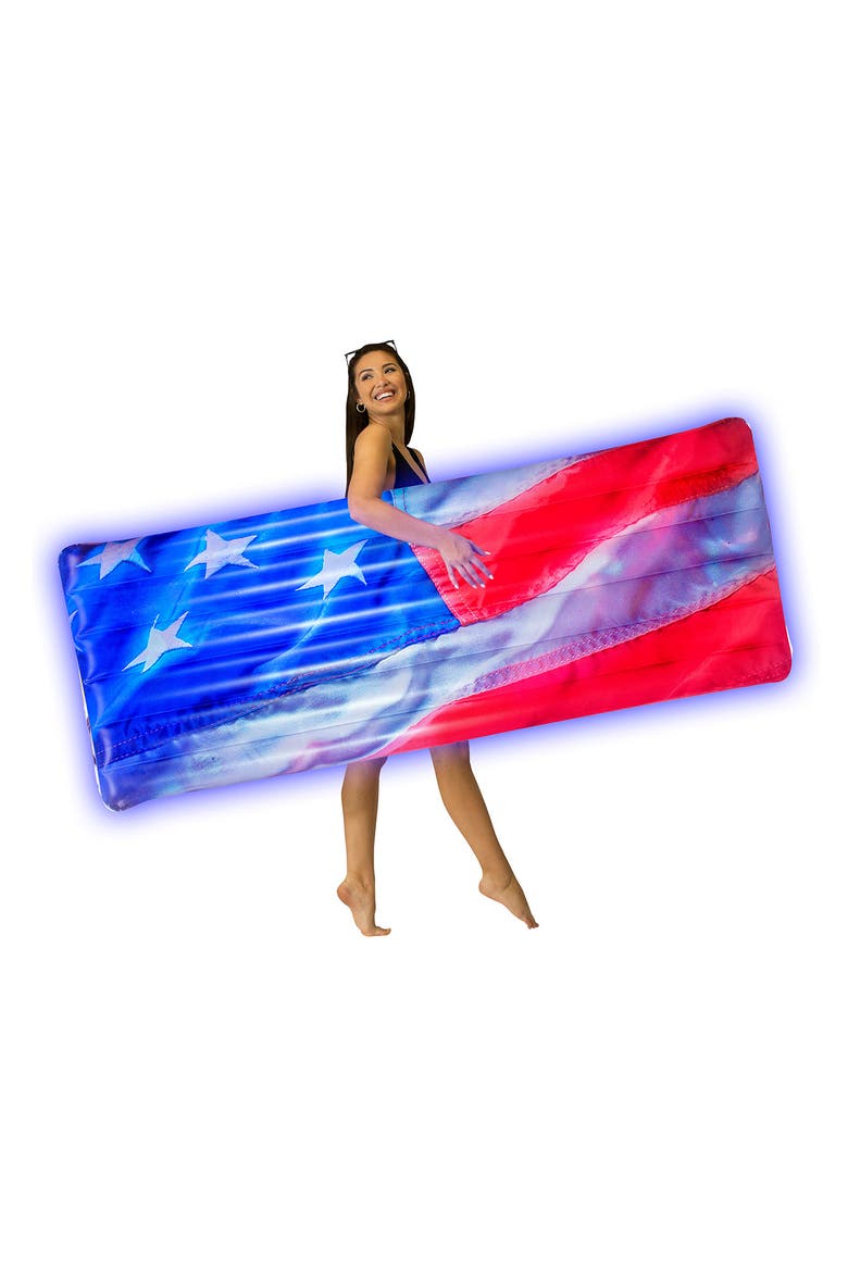 Stars & Stripes 74" LED Pool Raft, Alternate, color, RED