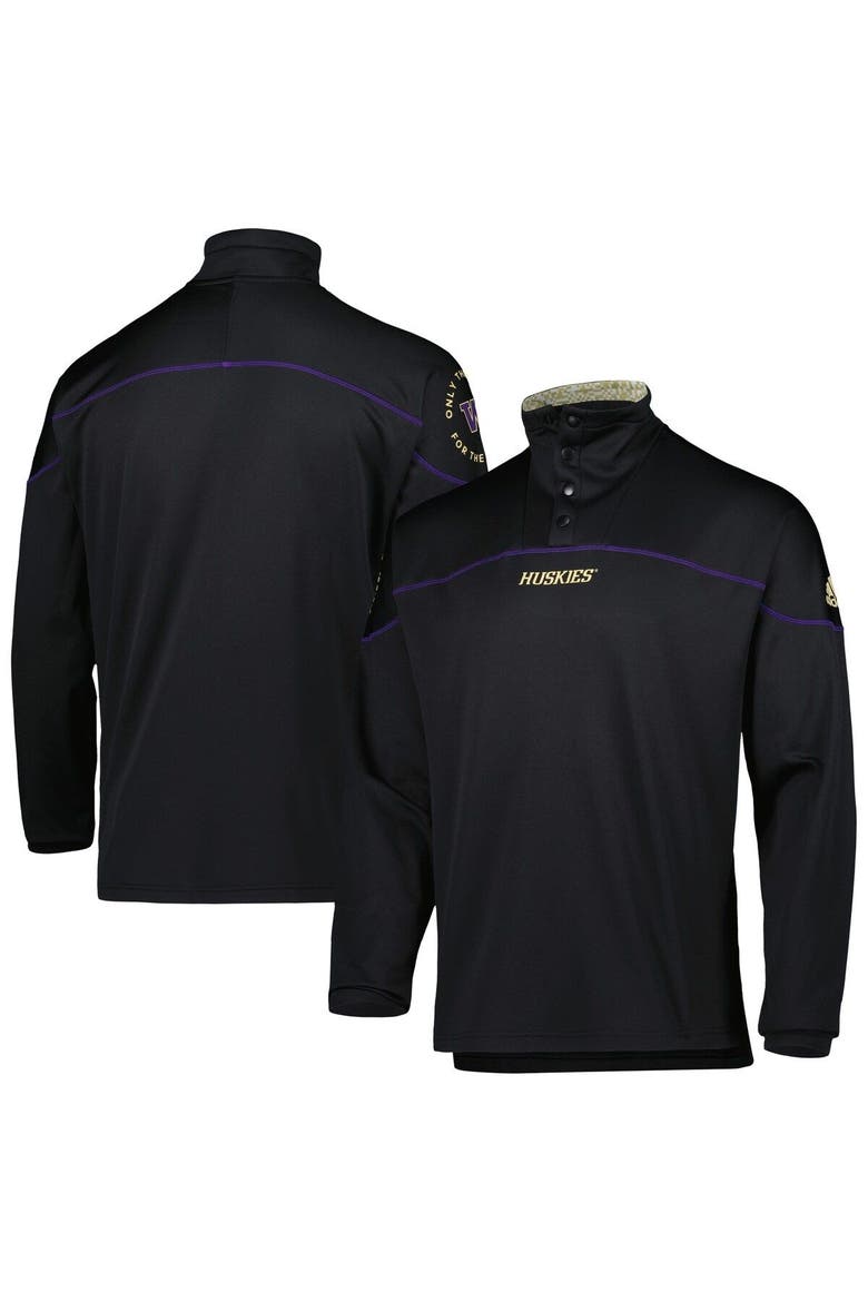 Men's adidas Black Washington Huskies AEROREADY Knit Quarter-Snap Jacket, Main, color, Black