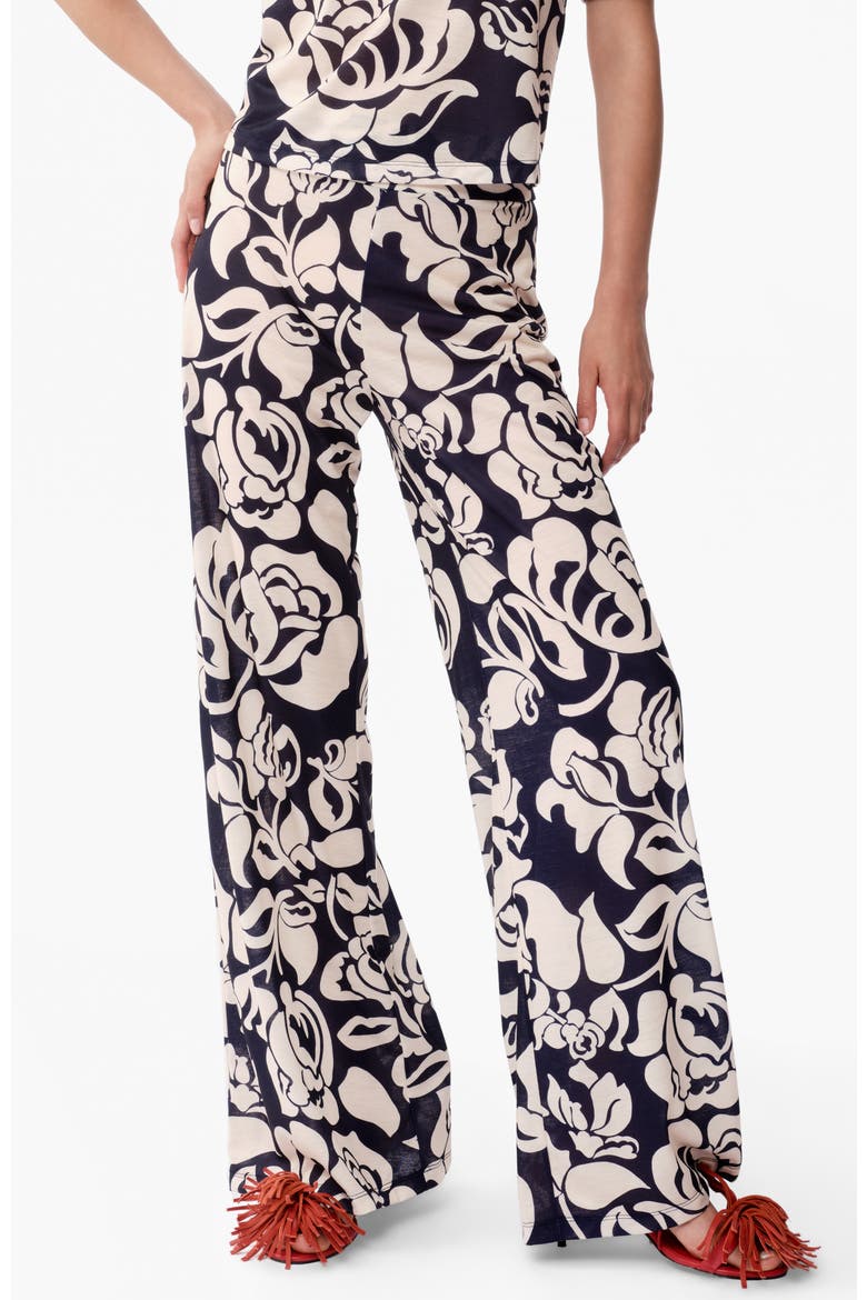 Sur High Waist Wide Leg Cotton Pants, Main, color, Flora Navy Print
