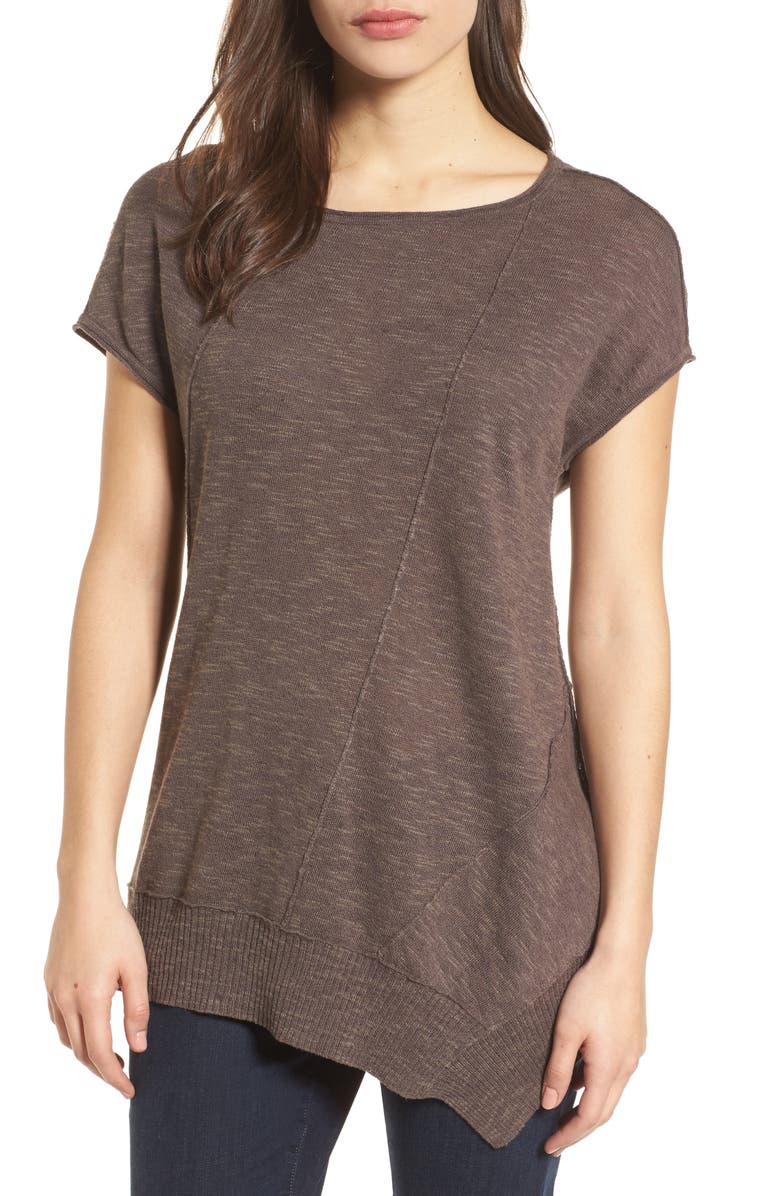 Eileen Fisher Cap Sleeve Organic Linen & Cotton Scoop Neck Top, Main, color,