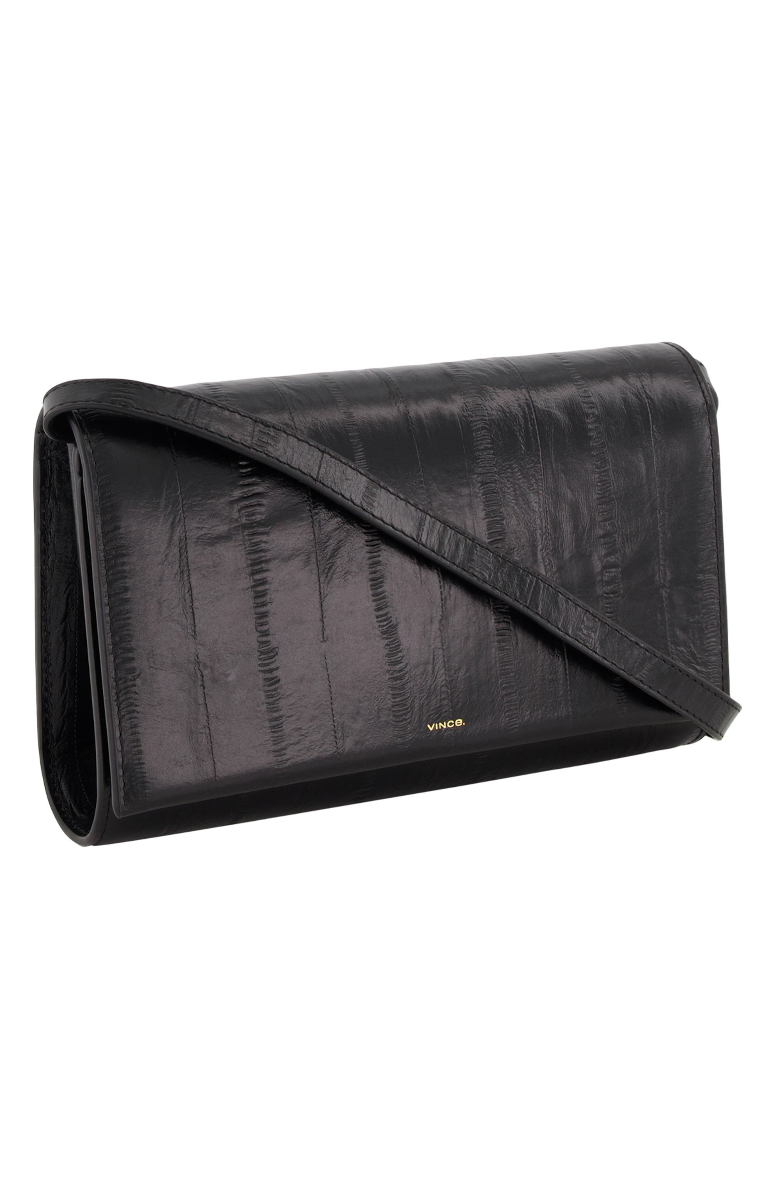 Eel Embossed Leather Wallet on a String, Alternate, color, BLACK