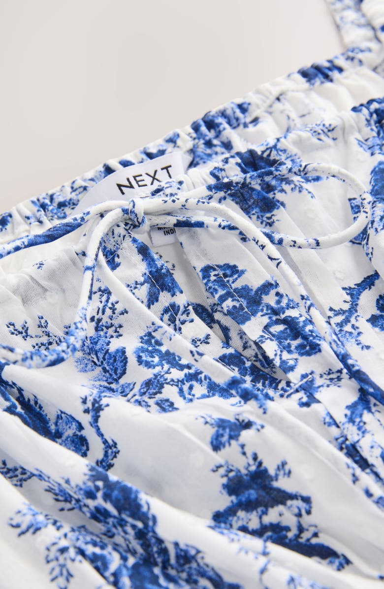 NEXT Floral Smocked Cotton Camisole, Alternate, color, White/ Blue