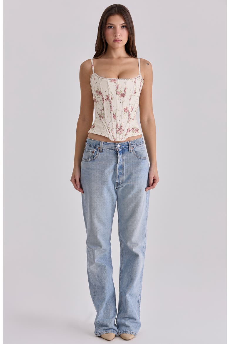 Cadie Stretch Cotton Corset Top, Alternate, color, IVORY VINTAGE ROSE PRINT