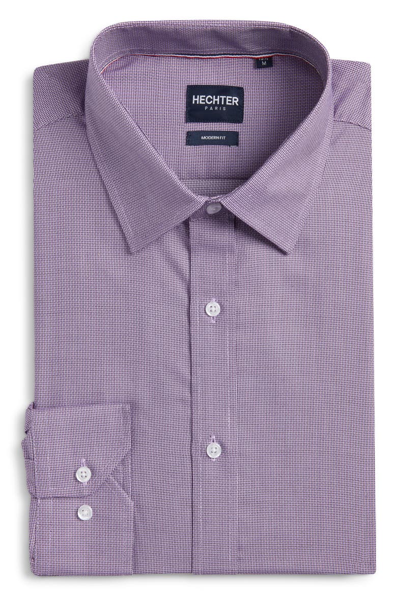 Modern Fit Purple Micropattern Cotton Dress Shirt, Alternate, color, PURPLE