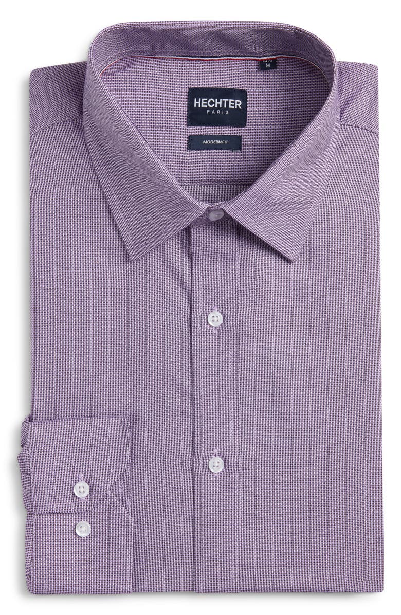 DANIEL HECHTER Modern Fit Purple Micropattern Cotton Dress Shirt, Alternate, color, Purple