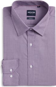 DANIEL HECHTER Modern Fit Purple Micropattern Cotton Dress Shirt