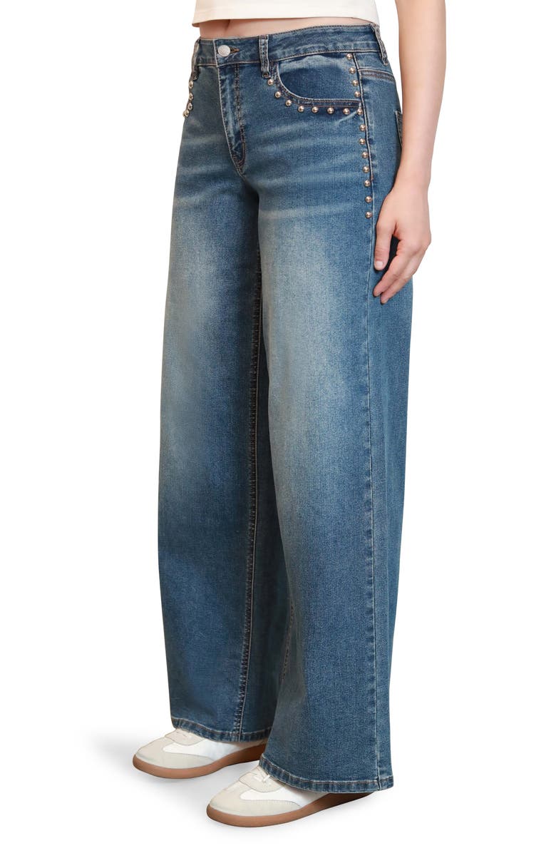 Madden Girl Studded Loose Fit Wide Leg Jeans, Alternate, color, Dark Wash