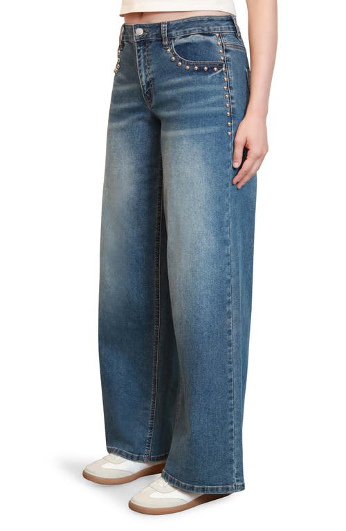 Madden Girl Studded Loose Fit Wide Leg Jeans In Blue