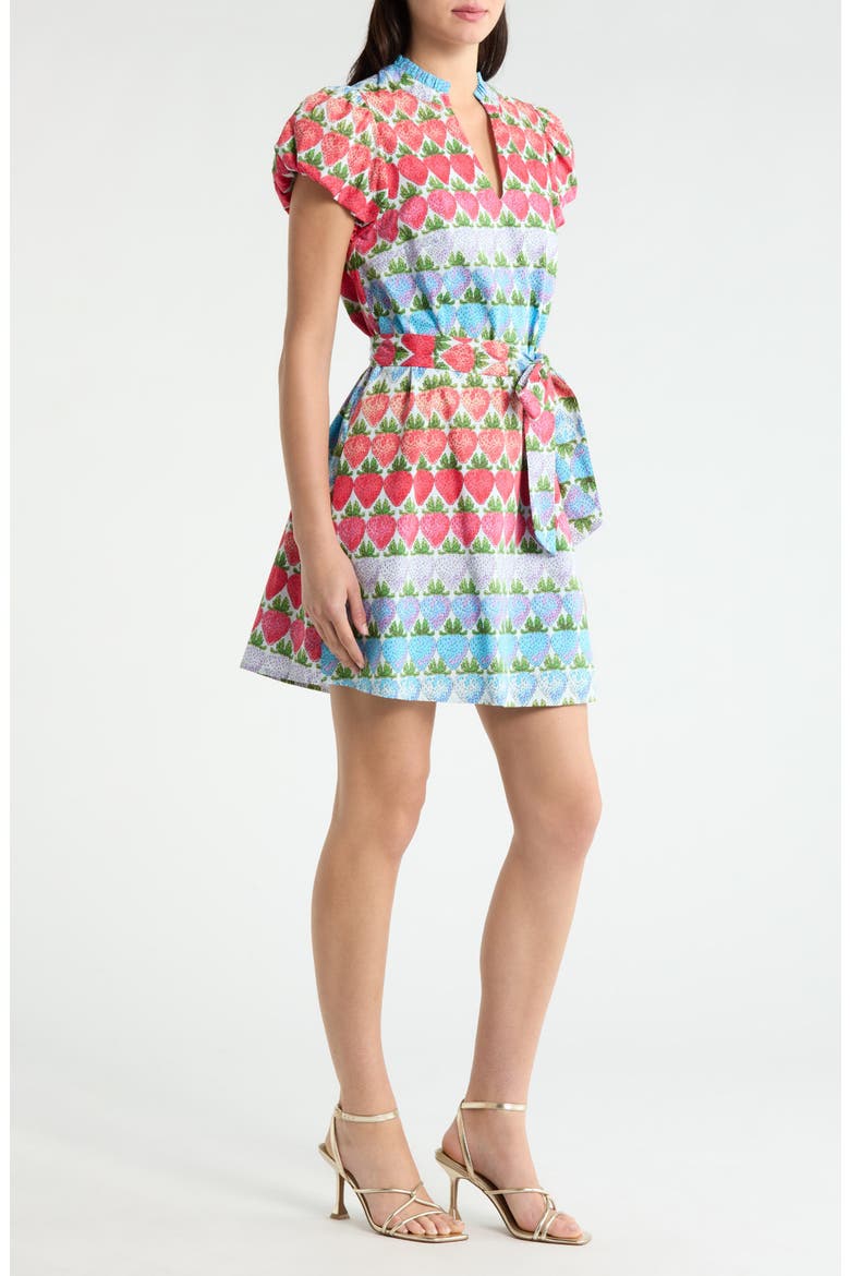 Berry Burst Orela Puff Sleeve Tie Belt Cotton Minidress, Alternate, color, MULTI