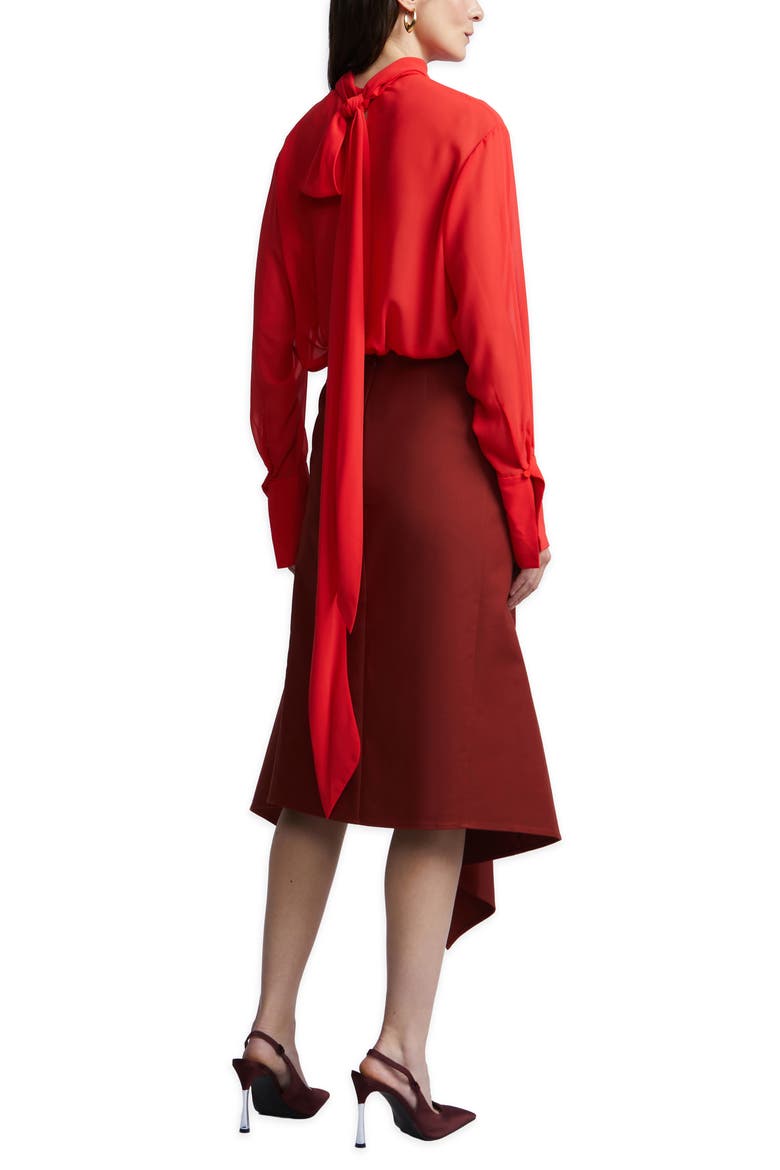 Emma Asymmetrical Cotton Blend Midi Skirt, Alternate, color, RUST