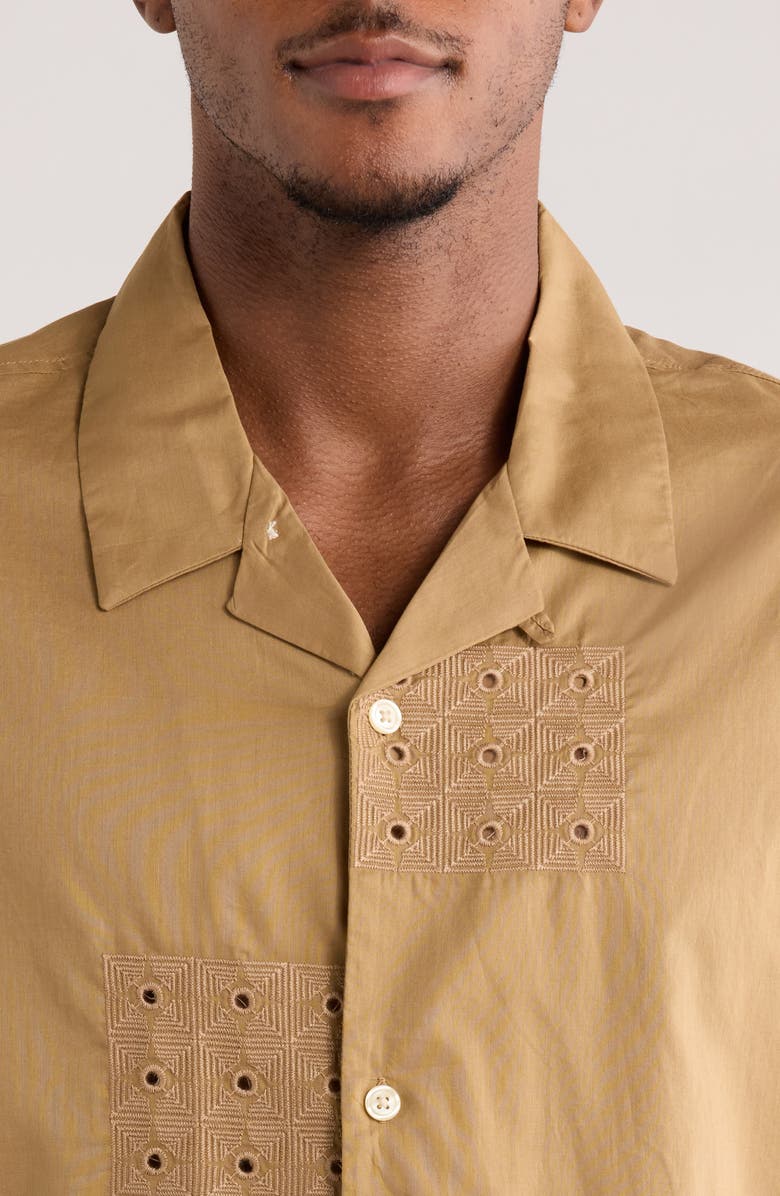 PacSun Ritz Pointelle Cotton Poplin Camp Shirt, Alternate, color, Brown
