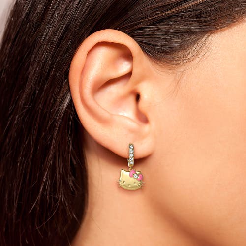 Hello Kitty Pave Charm Hoop Earrings In Gold