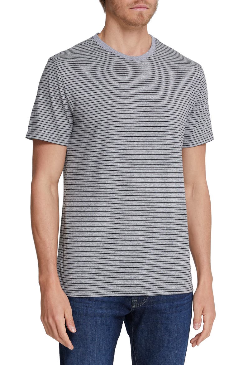 Bryce Stripe Crewneck Cotton T-Shirt, Main, color, HEATHER GREY/TRUE BLACK