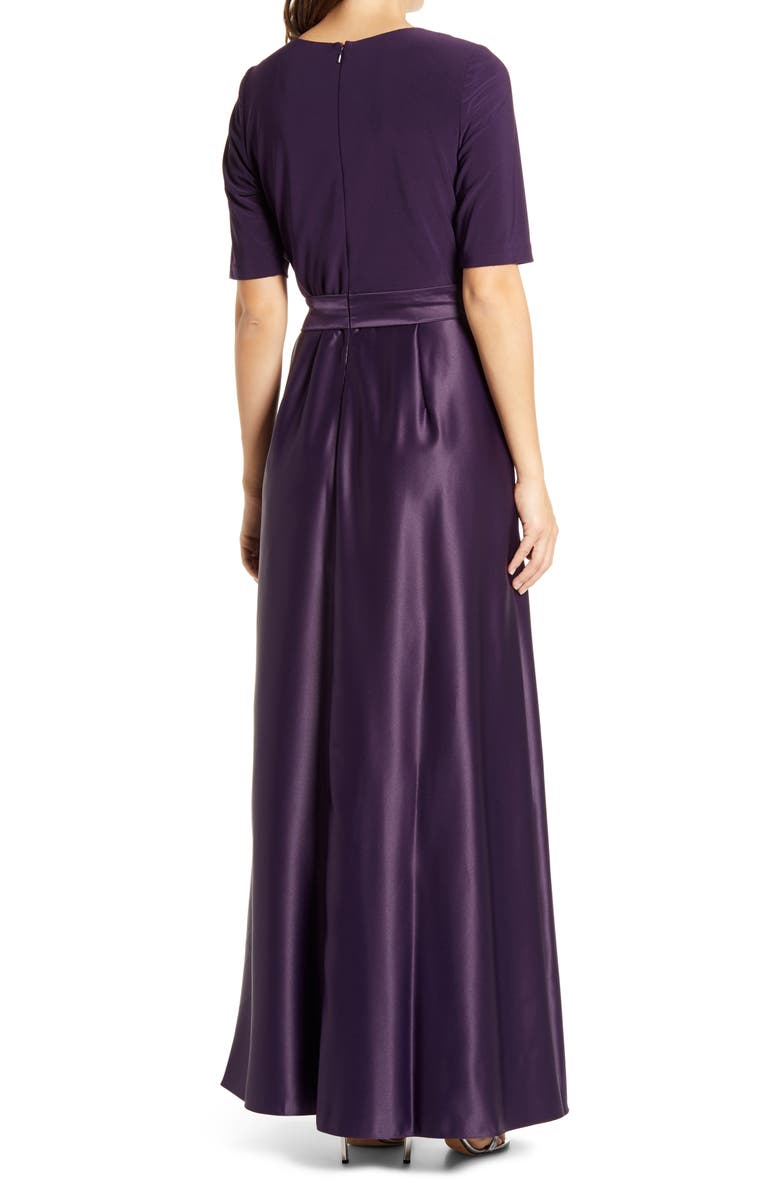 Alex Evenings Surplice Neckline Satin Formal Dress, Alternate, color, Eggplant
