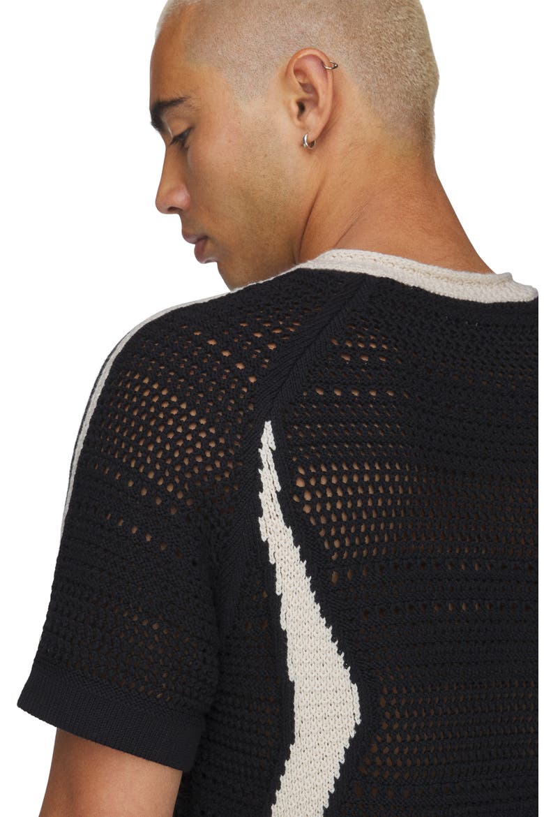 x CLOT Short Sleeve Quarter Zip Sweater, Alternate, color, BLACK/ WONDER WHITE