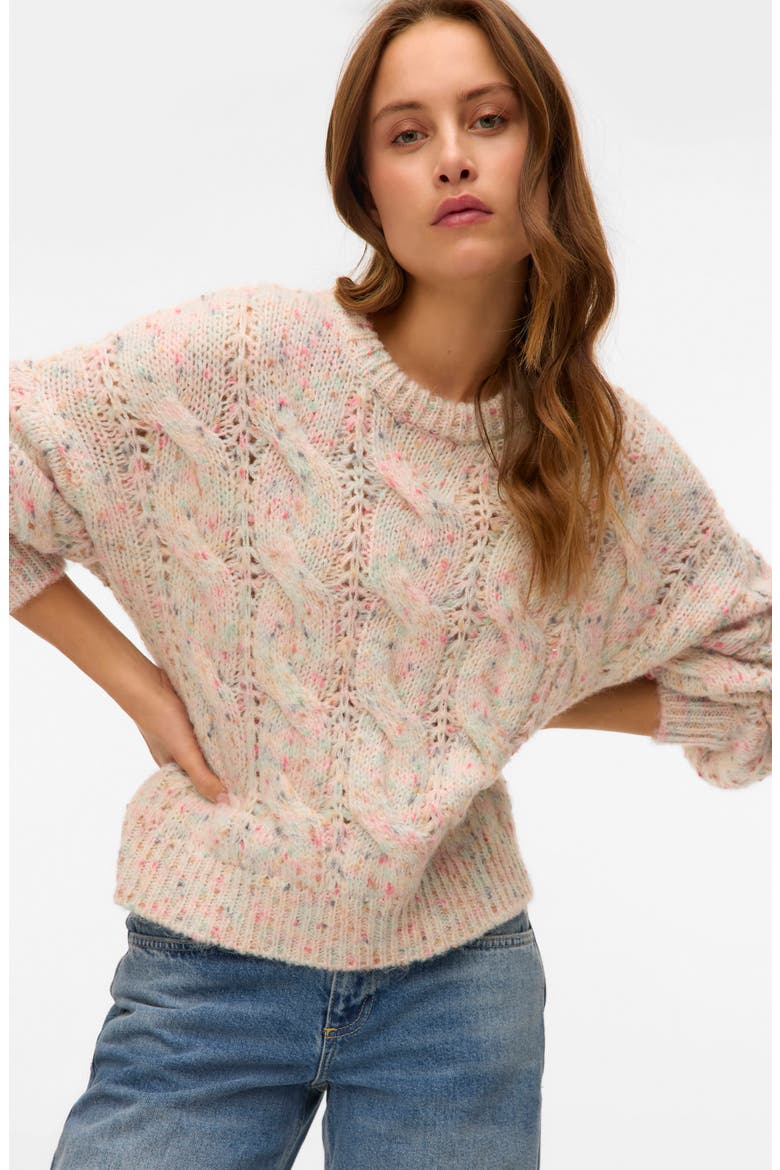 Zena Nep Cable Sweater, Alternate, color, BIRCH DETAIL COMBO