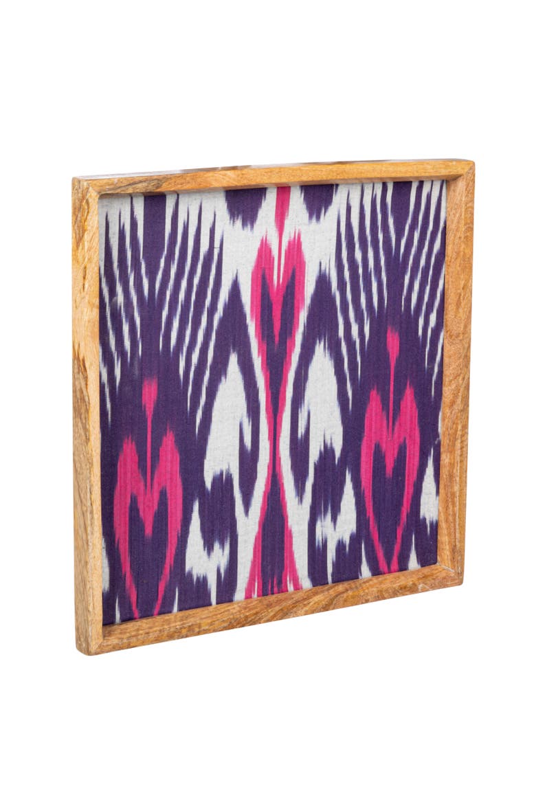 Global Square Wood Framed Ikat Fabric Wall Décor, Main, color, Multicolor