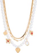 BP. Faux Pearl Layered Charm Necklace