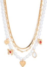BP. Faux Pearl Layered Charm Necklace
