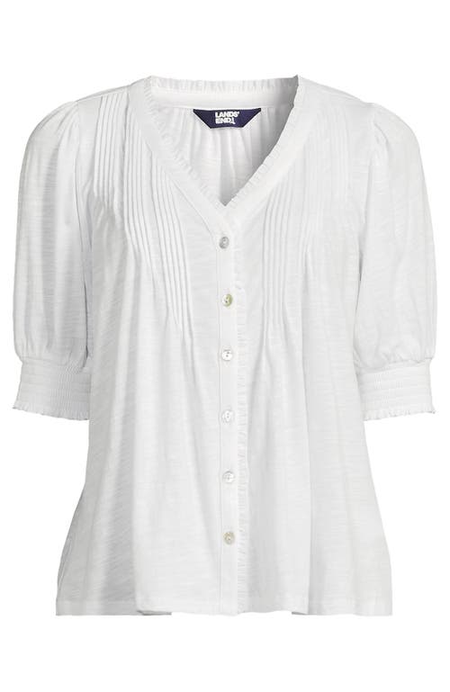 LANDS' END LANDS' END BUTTON PINTUCK PUFF SLEEVE TOP