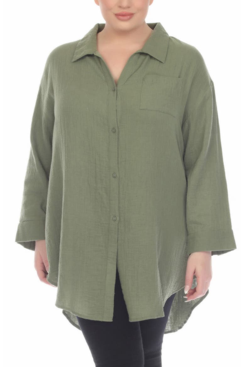 Gauze Button-Up Shirt, Main, color, OLIVE