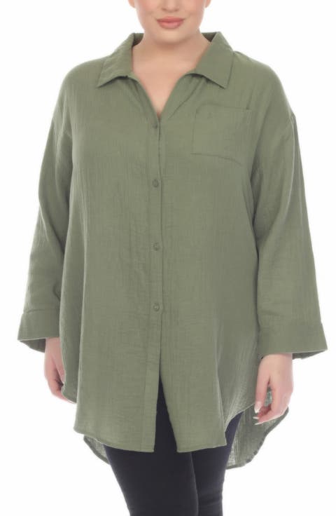 Gauze Button-Up Shirt (Plus)