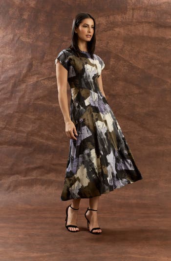 Cap Sleeve Fit & Flare Midi Dress