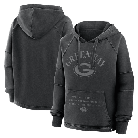 Women's Fanatics Black Green Bay Packers Oversized Raglan Gridiron Hoodie