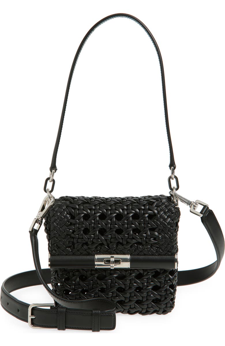 Dolce&Gabbana Marlene Woven Leather Shoulder Bag, Main, color, Black/ Black