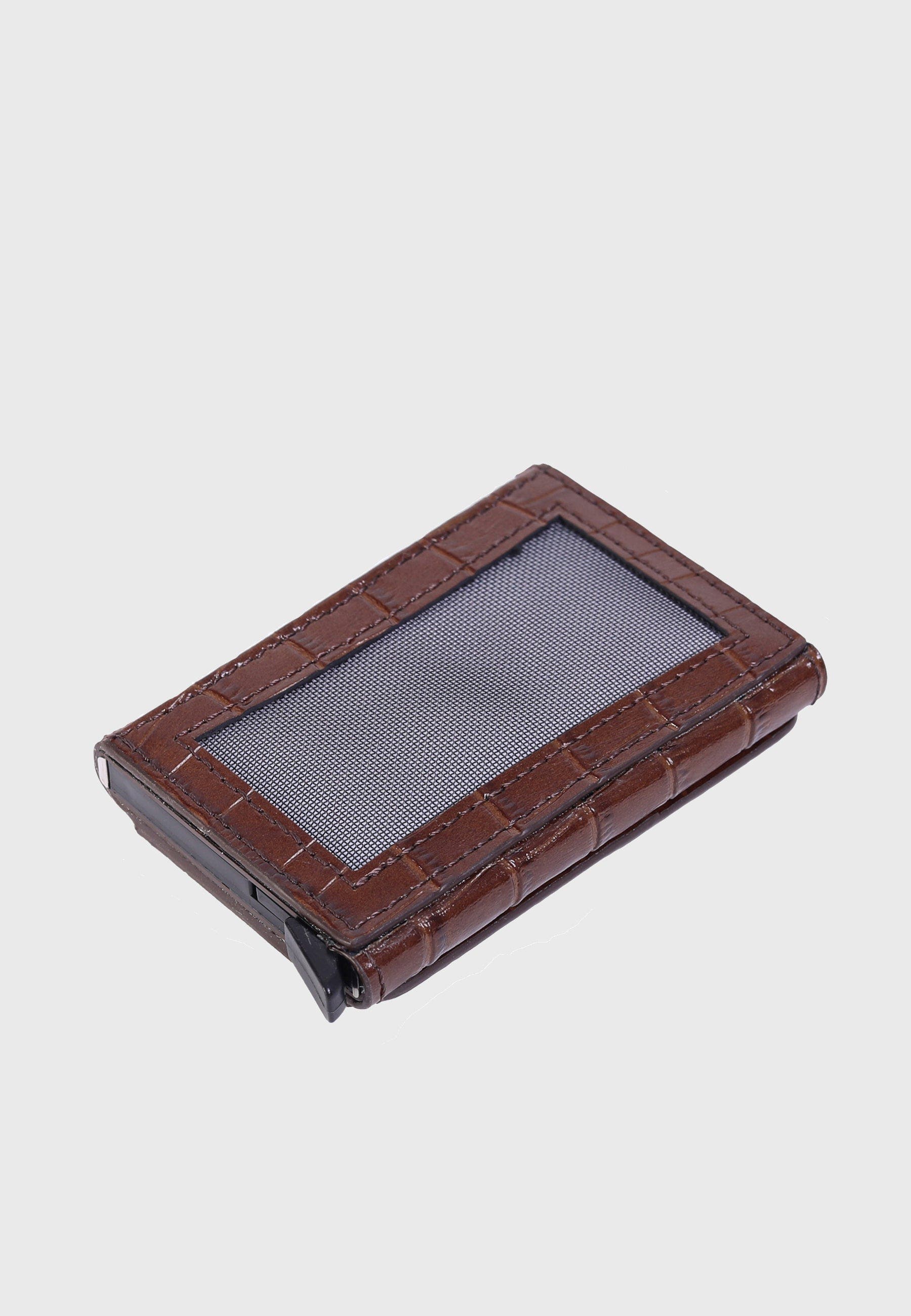 Furniq UK Genuine Leather Crocodile Pattern Card Holder, Alternate, color, Brown