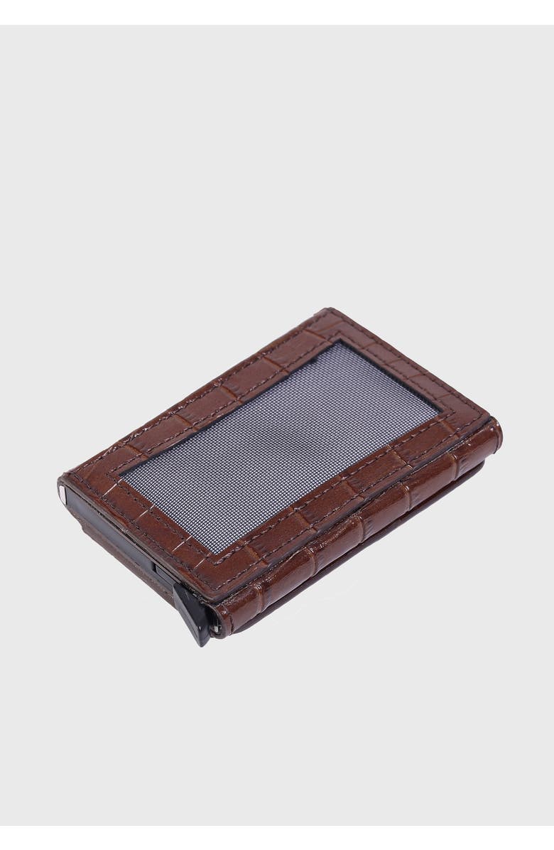 Furniq UK Genuine Leather Crocodile Pattern Card Holder, Alternate, color, Brown