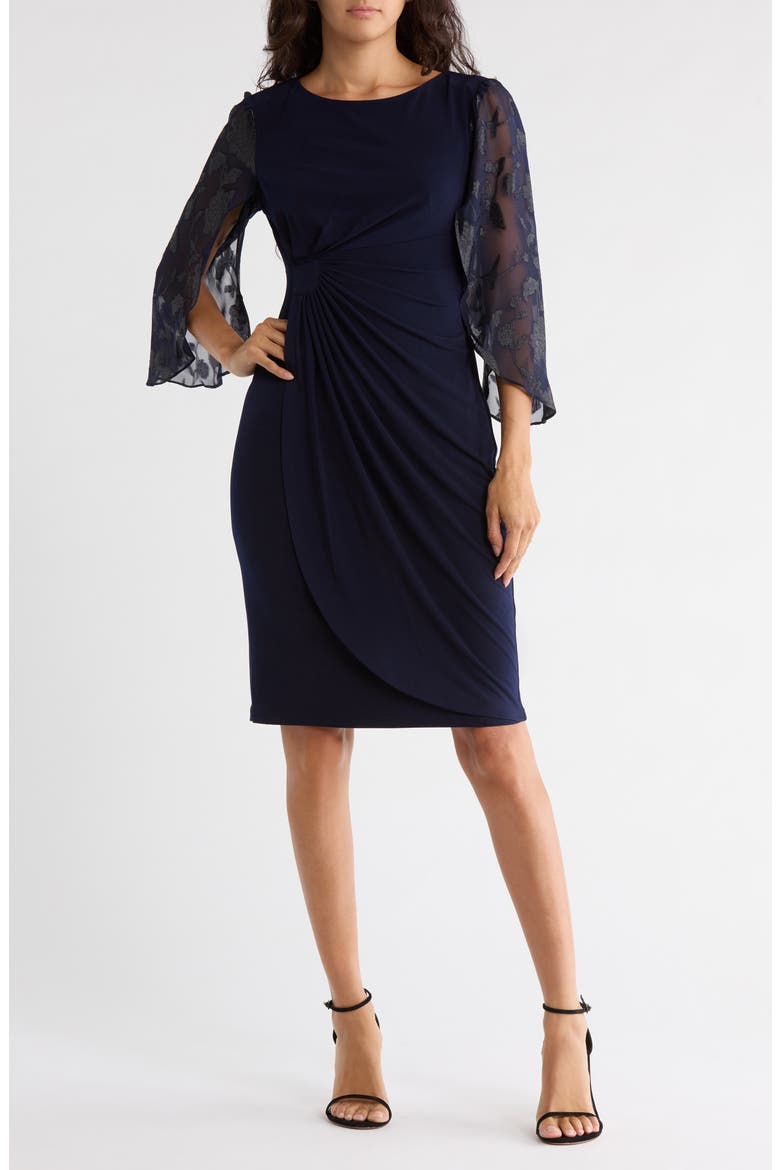 Cape Sleeve Wrap Style Dress, Main, color, MIDNIGHT