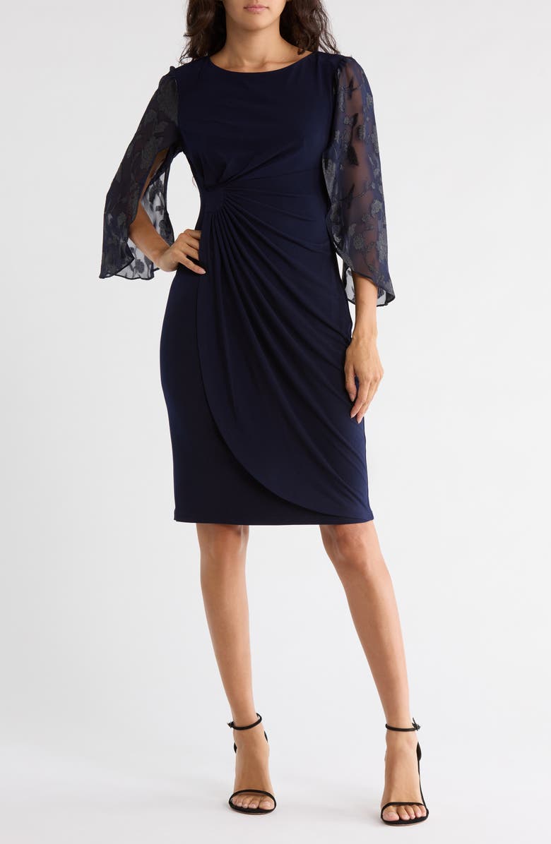 Connected Apparel Cape Sleeve Wrap Style Dress, Main, color, Midnight