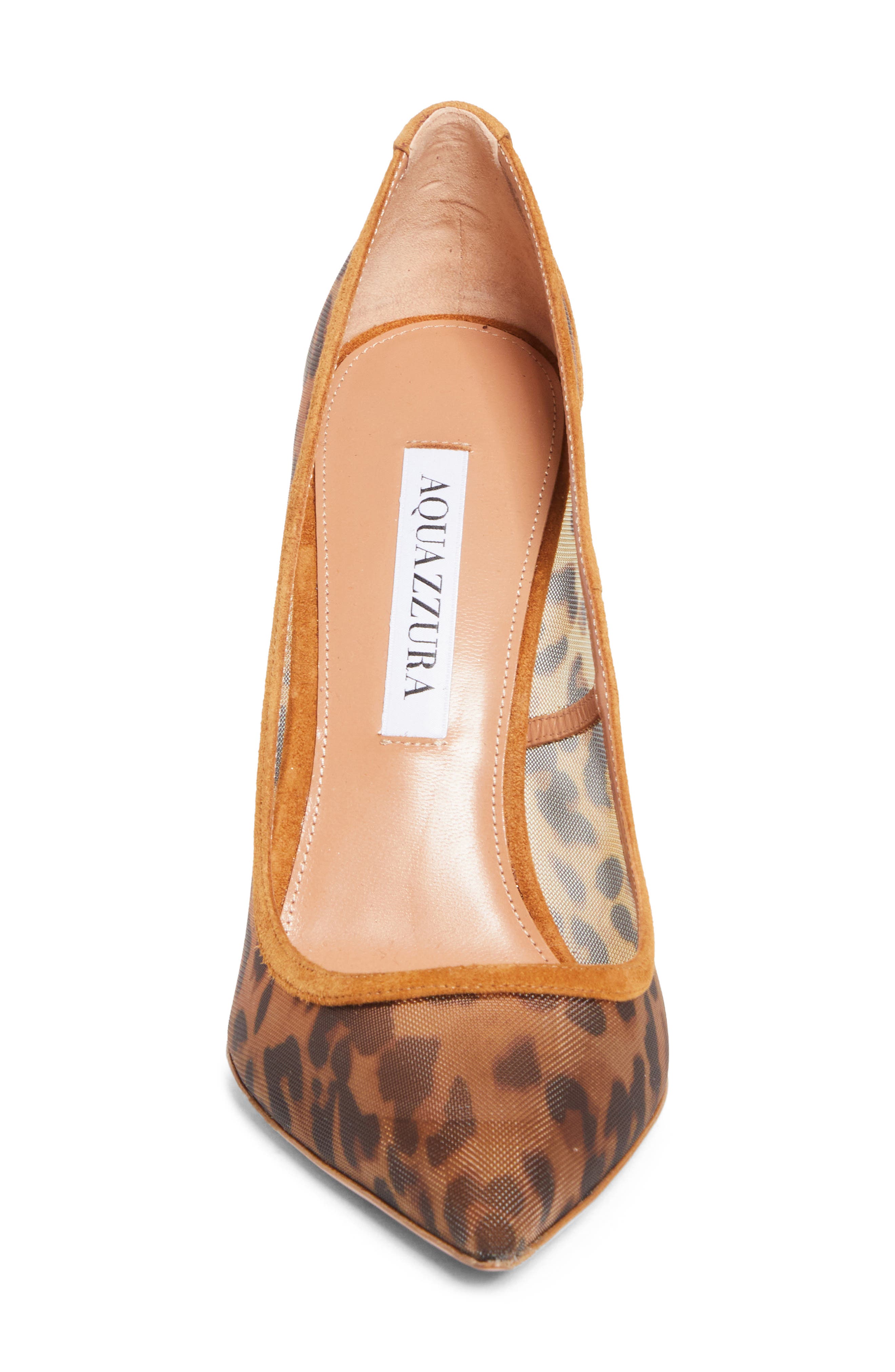 Aquazzura Nude Leopard Print Mesh Pump, Alternate, color, Natural/ Cognac