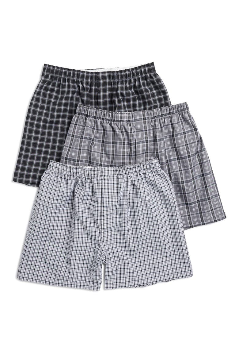 3-Pack Assorted Woven Boxers, Alternate, color, BLACK- WHITE PLAID