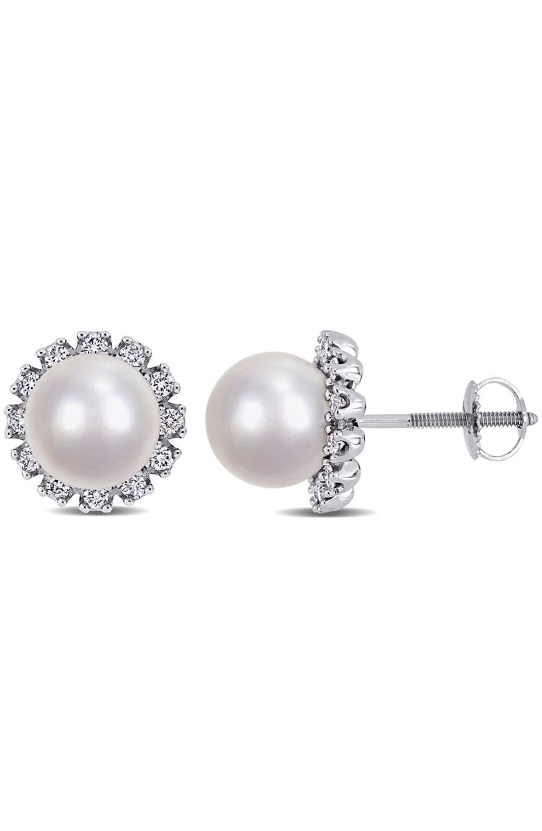 Julianna B. Cultured Pearl & Diamond Flower Stud Earrings 14k, Main, color, 