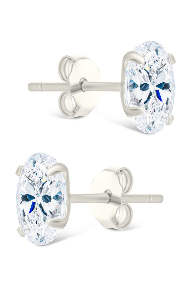Oval-Cut Cubic Zirconia Stud Earrings, Alternate, color, SILVER