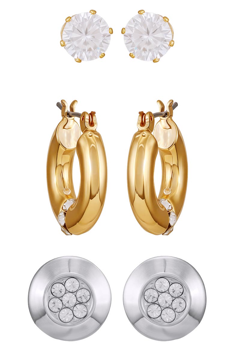 Hoop and Stud Earring Set, Alternate, color, TWO TONE