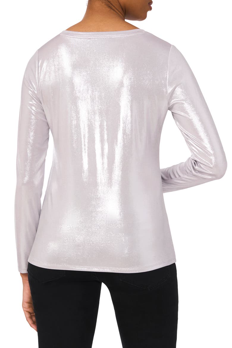Rhinestone Long Sleeve V-Neck Blouse, Alternate, color, SILVER