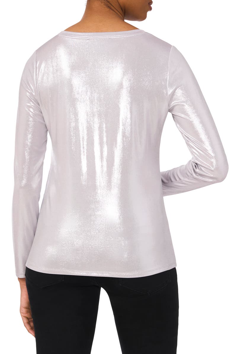 CeCe Rhinestone Long Sleeve V-Neck Blouse, Alternate, color, Silver