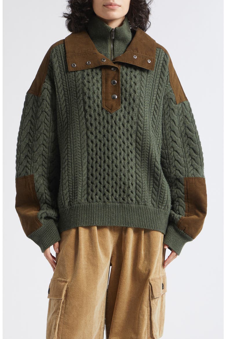 Allen Cable Half Zip Double Layer Sweater, Main, color, GREEN