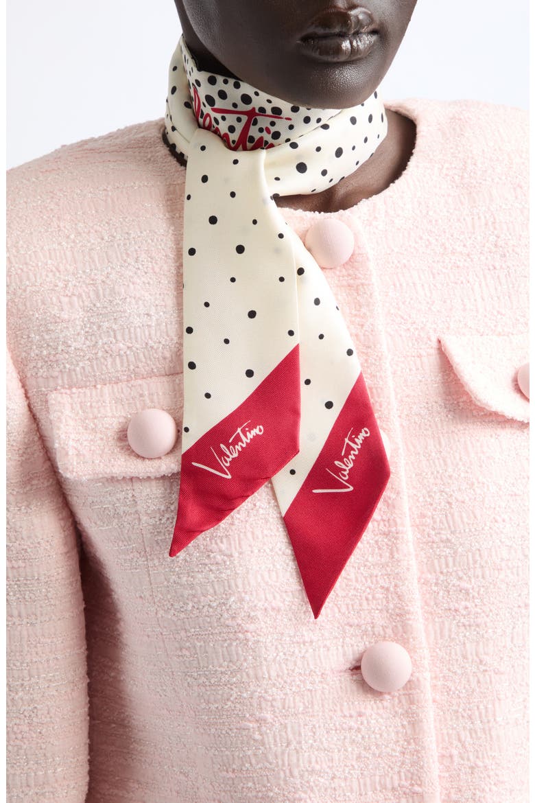 Little Stars Print Silk Skinny Scarf, Alternate, color, VANILLA