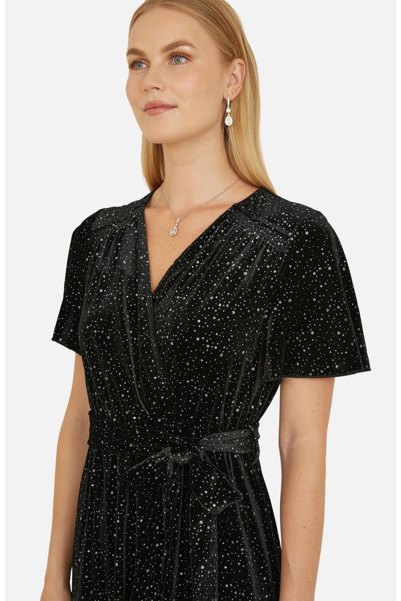 Velvet Sparkle Wrap Midi Dress, Alternate, color, Black