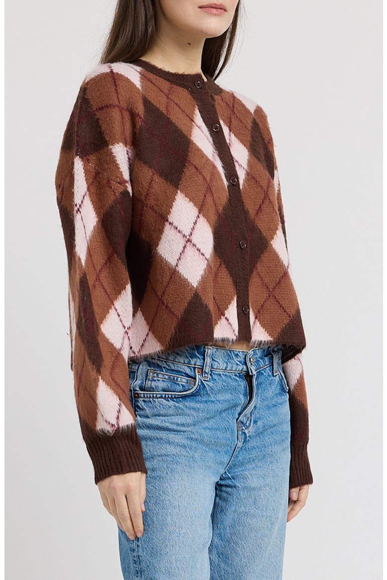 Brooke Argyle Cardigan, Alternate, color, BROWN PINK BURGUNDY