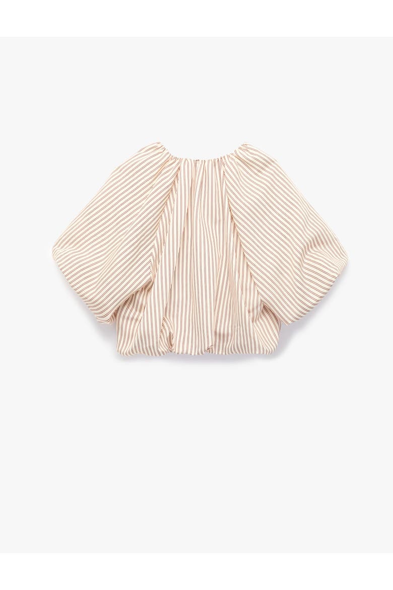 Tied Striped Puff Sleeve Crop Top, Alternate, color, BROWN STRIPE