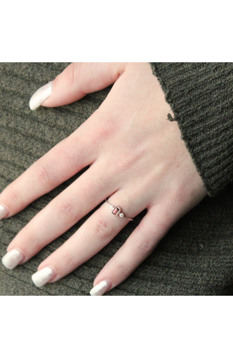 LuvMyJewelry Emerald Cut Garnet & Diamond Birthstone Ring in 14K Gold, Alternate, color, 