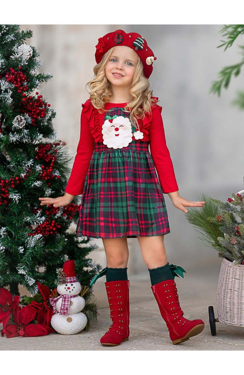 Mia Belle Girls Santa Long Sleeve Dress, Alternate, color, Red
