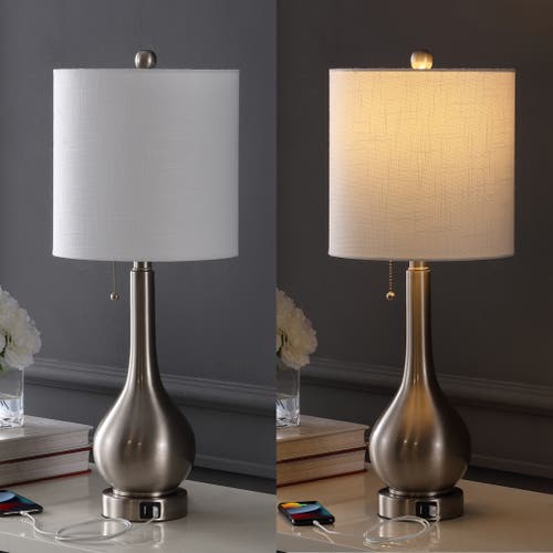 Jonathan Y Tyler 24" Modern Classic Gourd Iron Led Table Lamp With Pull-chain With Dual Usb Charging In Nickel